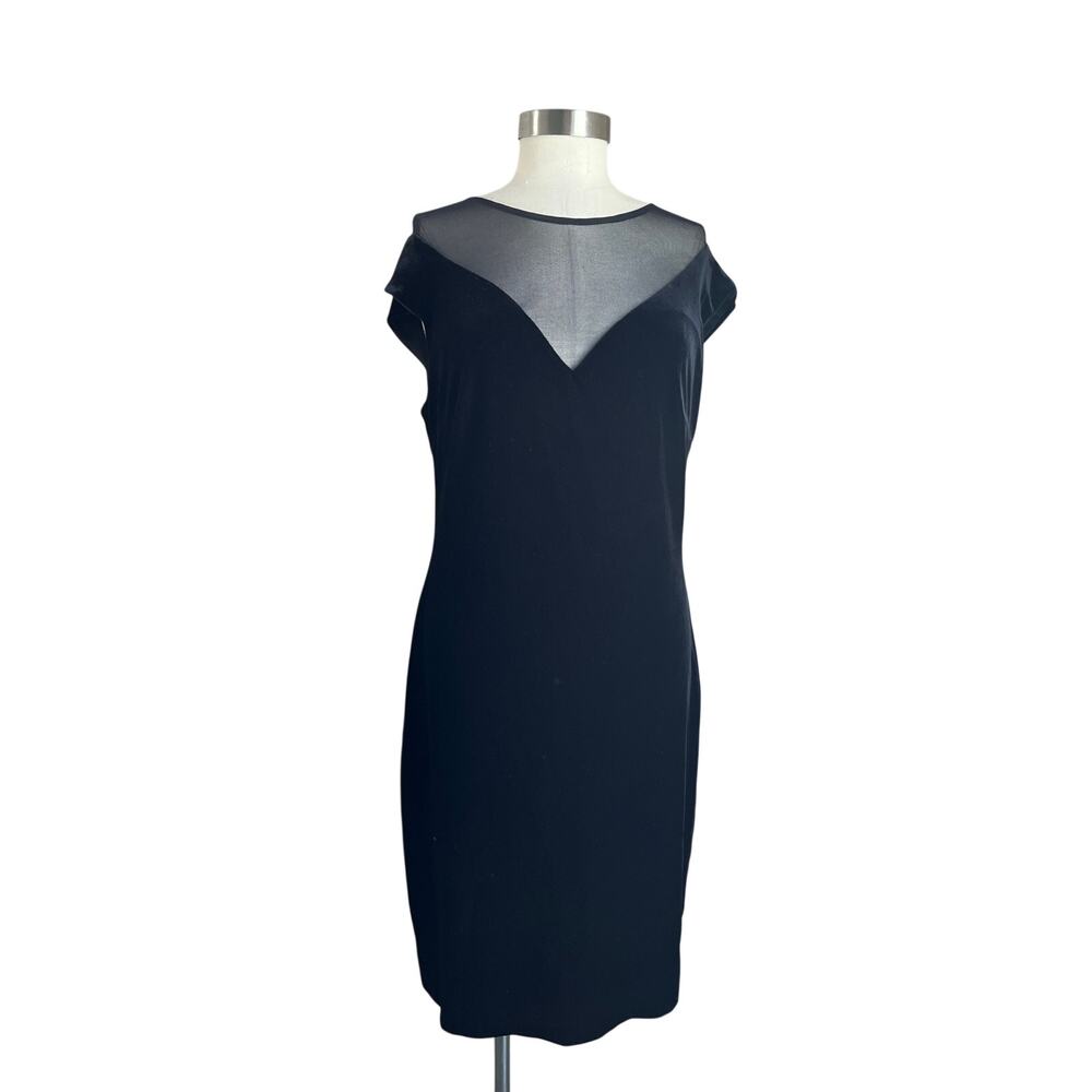 Bloomingdale MARINA Black Velvet Glam Cocktail Dress Sheer Mesh Neckline Size 12